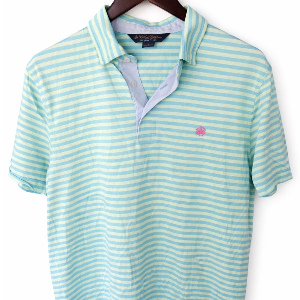 Brooks Brothers Mint Green & White Striped Golf Polo 100% cotton